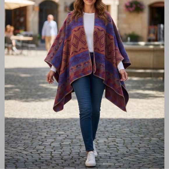 Eddie Bauer multicolor earth tone aztec southwest western Blanket Shawl OS - Picture 7 of 7